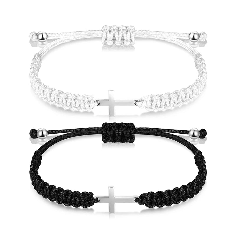 Christian Cross Woven Bracelet Handmade Black White Color Braided Couple Bracelets Friendship Jewelry Gifts