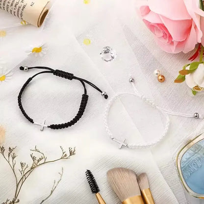 Christian Cross Woven Bracelet Handmade Black White Color Braided Couple Bracelets Friendship Jewelry Gifts