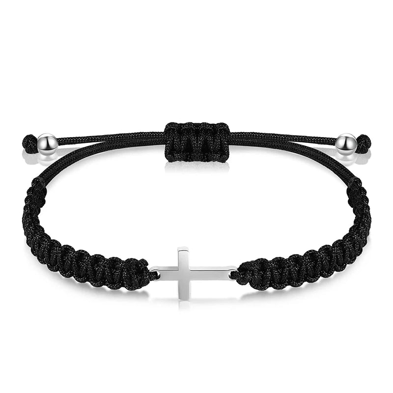Christian Cross Woven Bracelet Handmade Black White Color Braided Couple Bracelets Friendship Jewelry Gifts